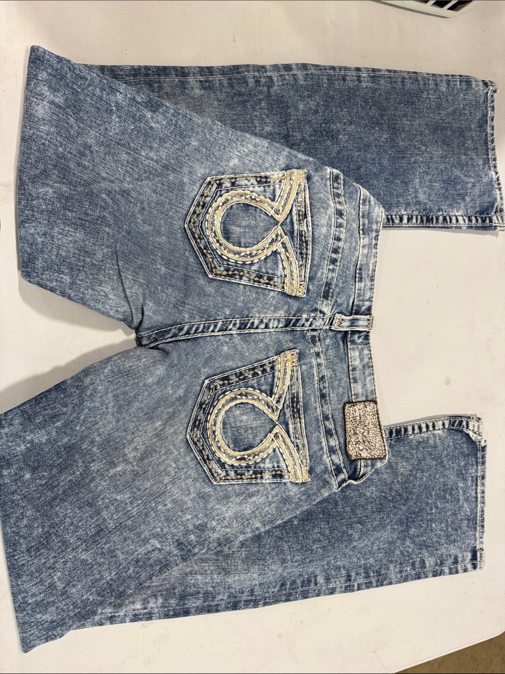 Big Star Light Blue Acid Wash Boot Cut Jeans with Embroidered Pockets